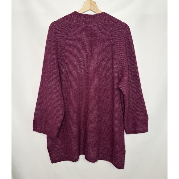 J JIll Pure‎ Jill Rib Textured V Neck Sweater Womens Tunic Dark Red Magenta XL - Picture 3 of 11